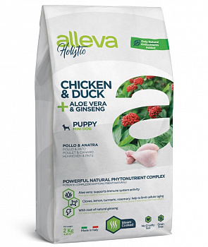 Alleva Holistic Dog Для Щенков (Mini) с курицей и уткой, алое вера и женьшенем