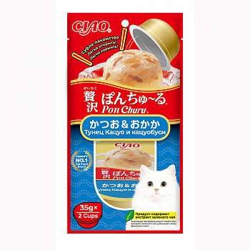 INABA Ciao Pon Churu Суфле-лакомство для кошек Тунец Кацуо и кацуобуси 35г*2шт