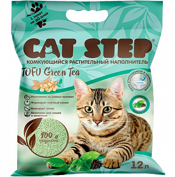 CAT STEP Наполнитель комкующийся растительный Green Tea, 12 л