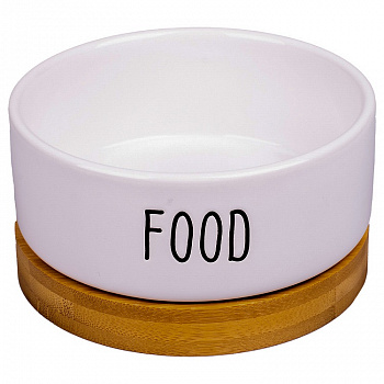 Mr.Kranch Миска керамическая на бамбуковой подставке Bamboo Food 340мл, белая