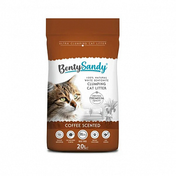 BentySandy Комкующийся наполнитель глиняный, с ароматом кофе (Coffee) 20л (17,2 кг)