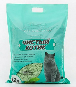Чистый котик Наполнитель Комкующийся "Тофу" зеленый чай 12 л