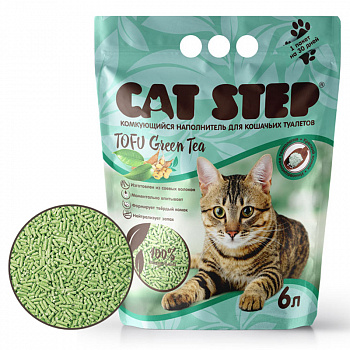 CAT STEP Наполнитель комкующийся растительный Tofu Green Tea, 6 л