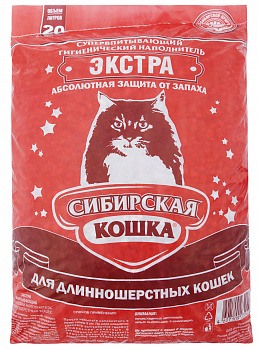 Сибирская кошка Наполнитель Впитывающий "Экстра" для длинношерстных кошек 20л