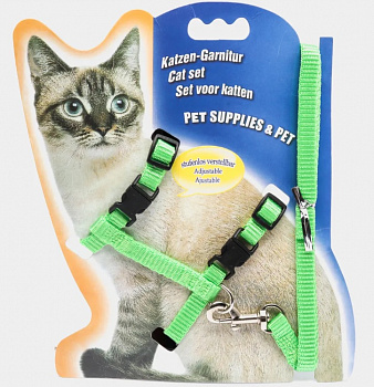 PetCh Шлейка с поводком для кошек Зеленый