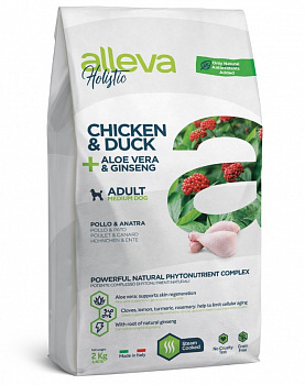 Alleva Holistic Dog Для Собак (Medium) с курицей и уткой, алое вера и женьшенем