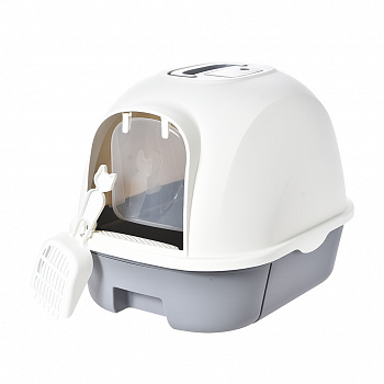 Pet it Туалет-домик Comfy, выдвижной поддон, совок в комплекте, 53х41х41 см, серый/белый