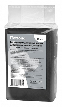 Petsona впитывающие пеленки для домашних животных (SAP) и угловыми стикерами, черные 40х60, 10 шт