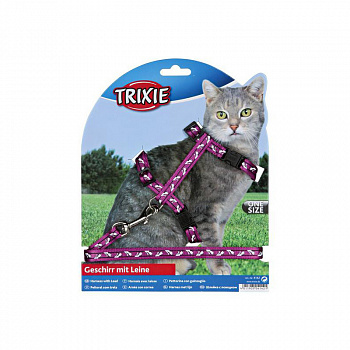 Trixie Шлейка с поводком для кошек, с рисунком, 35-45*10 см. (4142)
