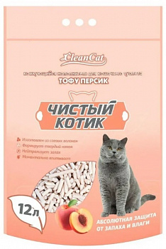 Чистый котик Наполнитель Комкующийся "Тофу" персик 12 л