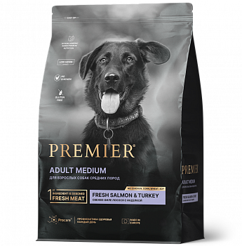 PREMIER Dog Сухой корм для собак средн. пород Св. филе лосося с индейк (Salmon&Turkey ADULT Medium)