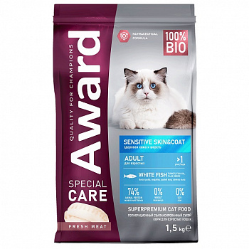 AWARD SPECIAL CARE Сухой корм для кошек кожа и шерсть с белой рыбой (Sensitive Skin&Coat)