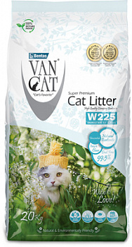 VanCat Комкующийся наполнитель "100% Натуральный", без пыли, пакет (Natural) 20 кг (W225)