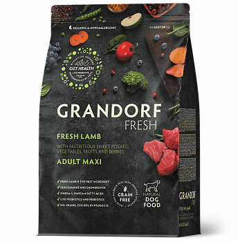 GRANDORF Fresh Сухой беззер. корм для собак крупных пород Ягненок (Lamb&Sweet Potato MAXI)