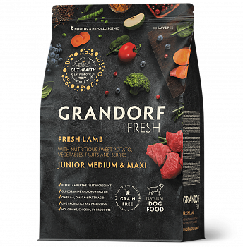GRANDORF Fresh Сухой беззер. корм для юниоров Ягненок с бататом  (JUNIOR Lamb&Sweet Potato )