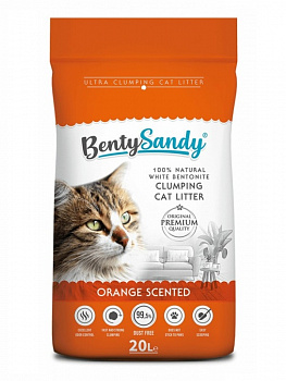 BentySandy Комкующийся наполнитель глиняный, с ароматом апельсина (Orange) 20л (17,2 кг)