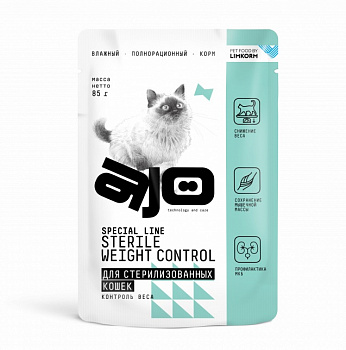 AJO Паучи в соусе для кошек стерилизованных, Контроль веса, с курицей (Sterile Weight Control) 85гр
