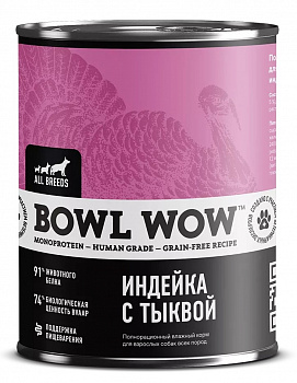 BOWL WOW Консервы Monoprotein для собак: Индейка с Тыквой 340гр