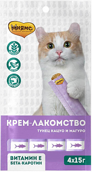 Мнямс Крем-лакомство для кошек с тунцом Кацуо и Магуро 15 г х 4 шт.