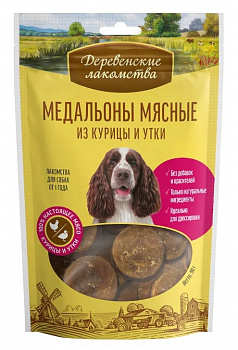 Деревенские лакомства Лакомства для собак Медальоны мясные из курицы и утки 90 гр