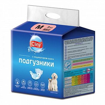 Экопром Cliny Подгузники д/собак и кошек M 5-10кг 9шт (К203)