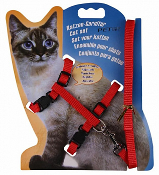 PetCh Шлейка с поводком для кошек Красный