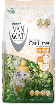 VanCat Комкующийся наполнитель "100% Натуральный", без пыли, пакет (Natural 2-4мм) 20 кг (W420)