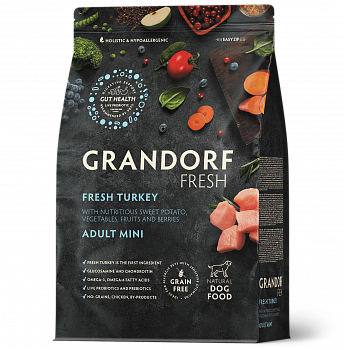 GRANDORF Fresh Сухой беззерновой корм для собак мини пород Индейка (Turkey&Sweet Potato Adult Mini)
